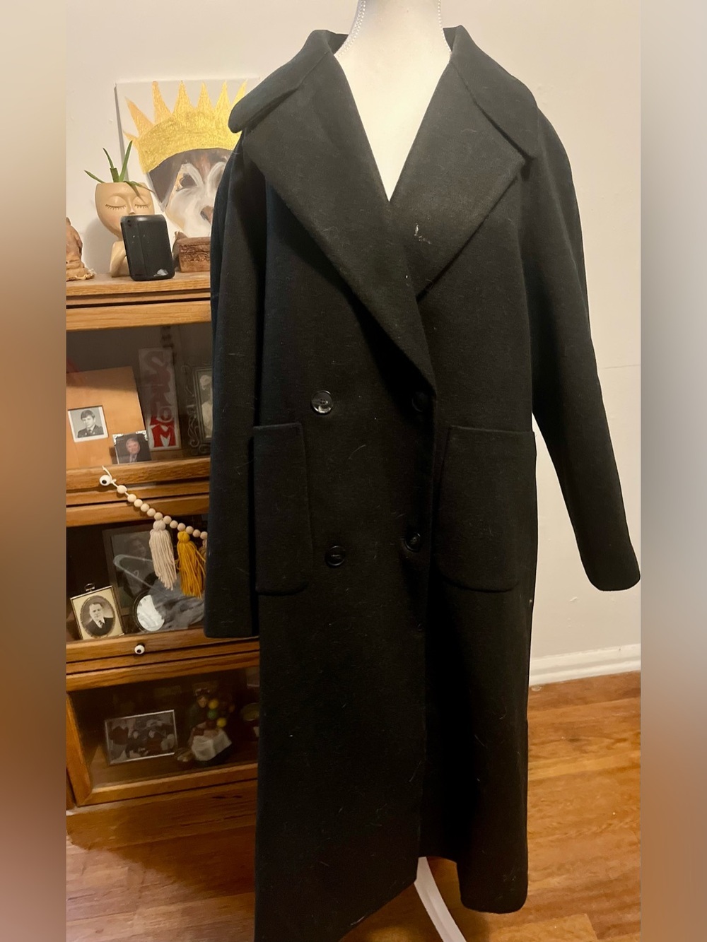 Women’s Black Double-Breasted Long Trench Coat